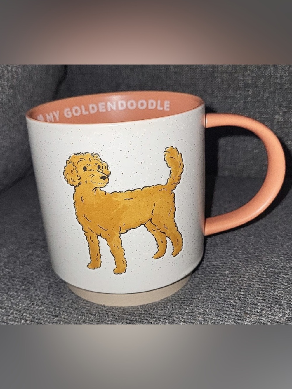 Goldendoodle Ceramic Mug with Peach Interior and Handle